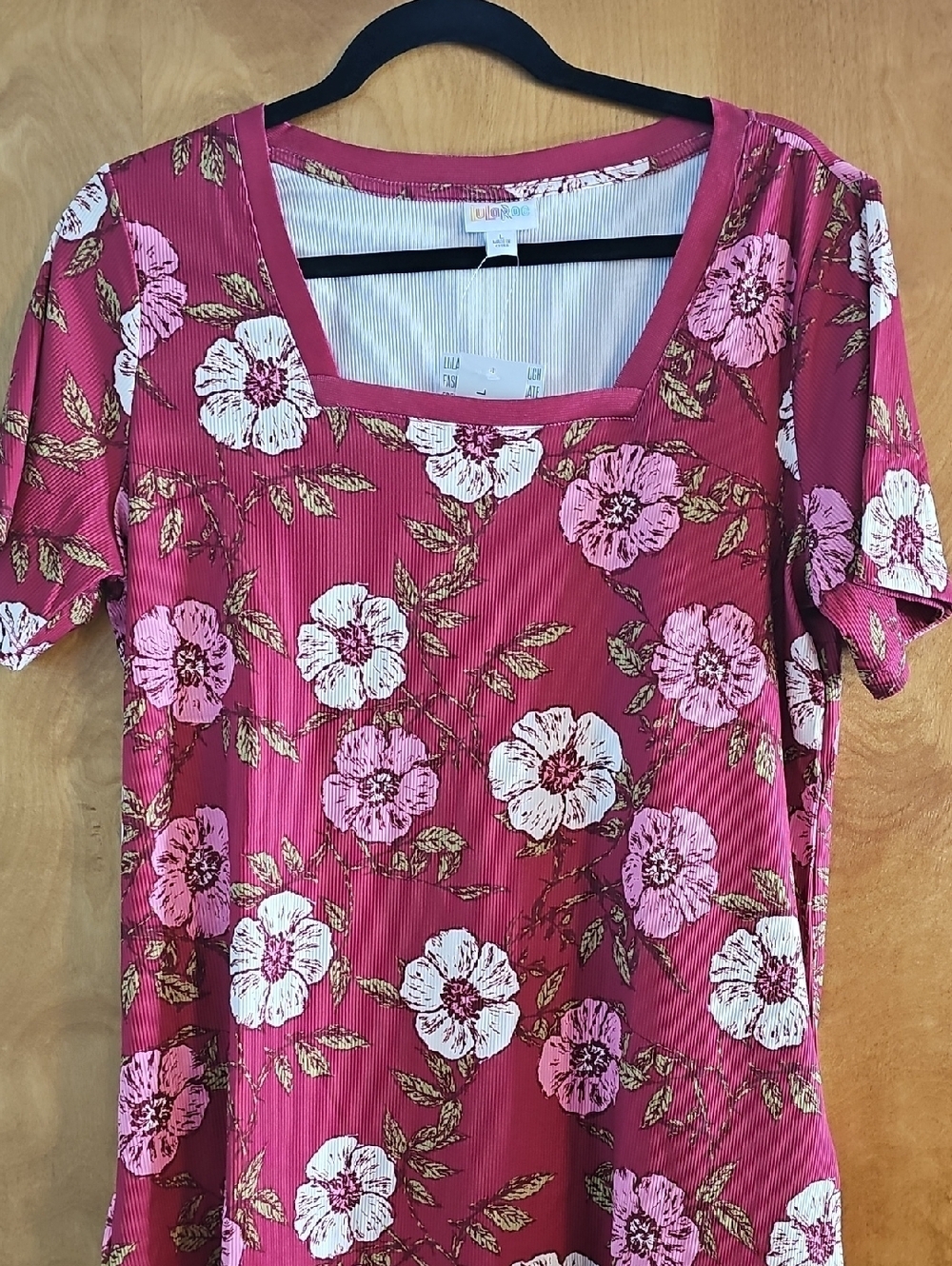 LuLaRoe Women's Pink Floral Square Neck Top